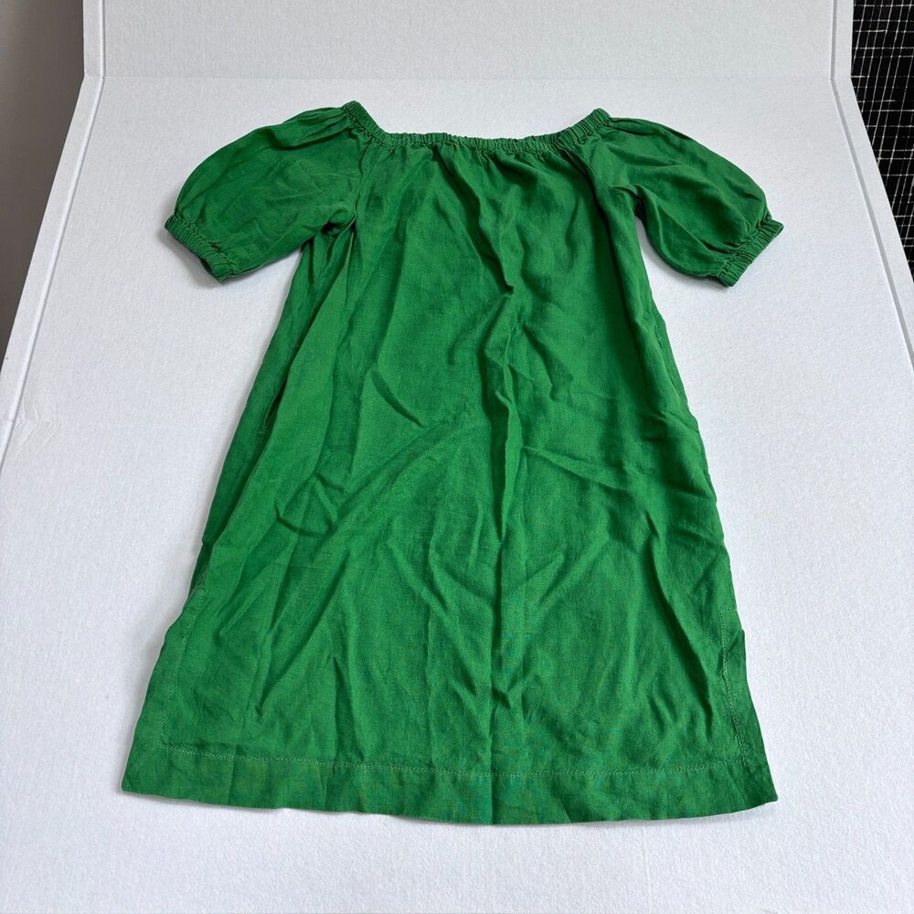 Chico's Linen Midi Dress Off-shoulder Women's 12-14 Kelly Green Puff Sleeve Long